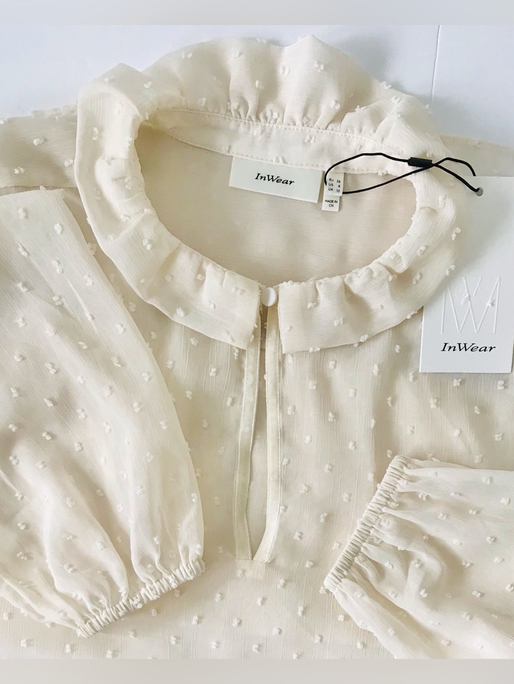 InWear Swiss Dot Sheer Ruffle Collar Cream 6 NWT romantic whimsical fairy